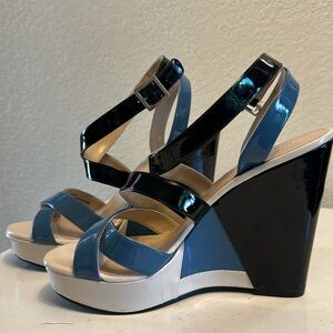 Nine West Paten Leather Strappy Wedge heels Size 10